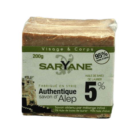 Aleppo Seife – 5% Lorbeeröl und 95% Olivenöl – Saryane 200 g