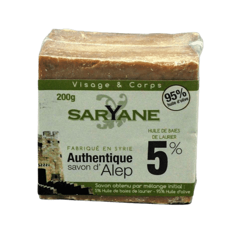 Aleppo Seife – 5% Lorbeeröl und 95% Olivenöl – Saryane 200 g