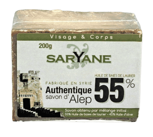 Aleppo Seife mit 55% Lorbeeröl und 45% Olivenöl – Saryane 200 g